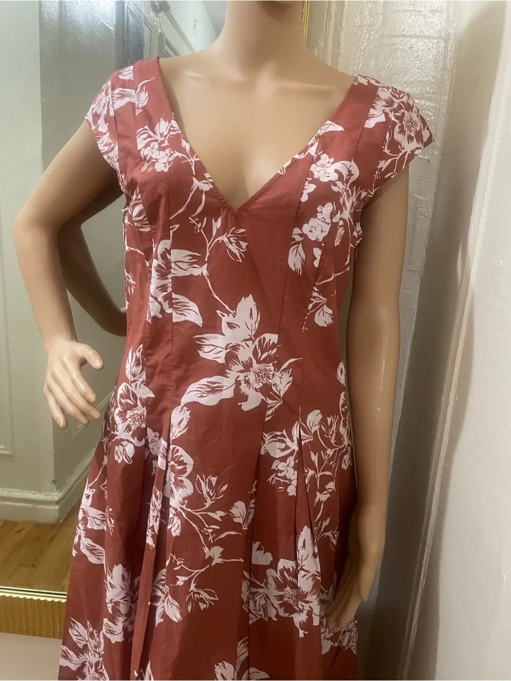 a new day Rust Floral V-Neck Midi Dress with White Print